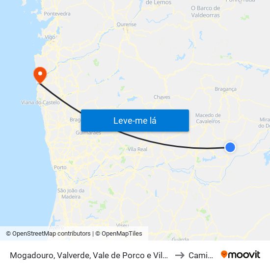 Mogadouro, Valverde, Vale de Porco e Vilar de Rei to Caminha map