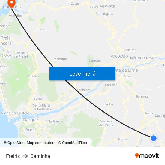 Freiriz to Caminha map