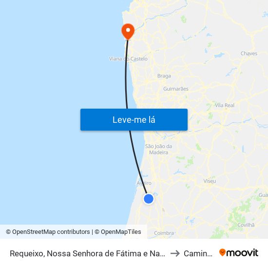 Requeixo, Nossa Senhora de Fátima e Nariz to Caminha map