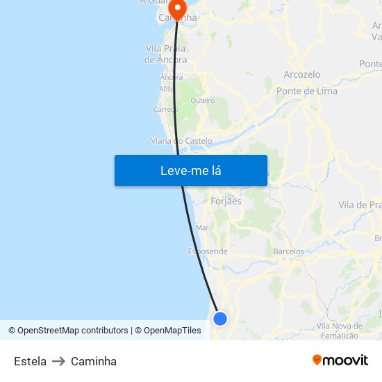 Estela to Caminha map