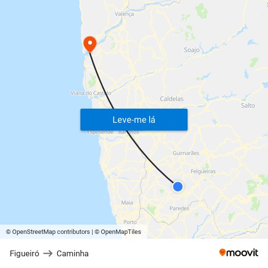 Figueiró to Caminha map