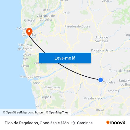 Pico de Regalados, Gondiães e Mós to Caminha map