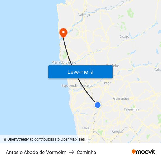 Antas e Abade de Vermoim to Caminha map