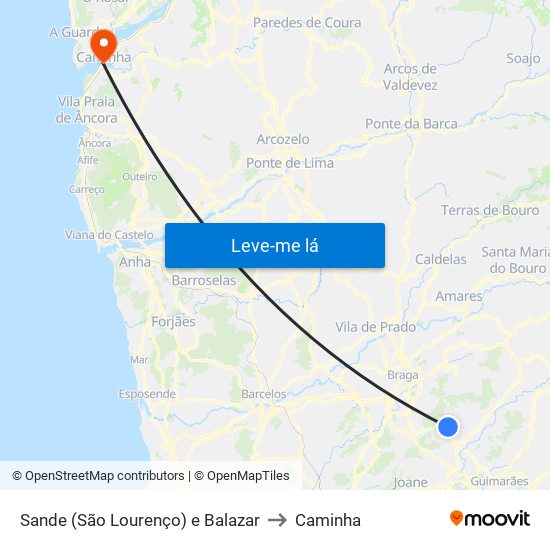 Sande (São Lourenço) e Balazar to Caminha map