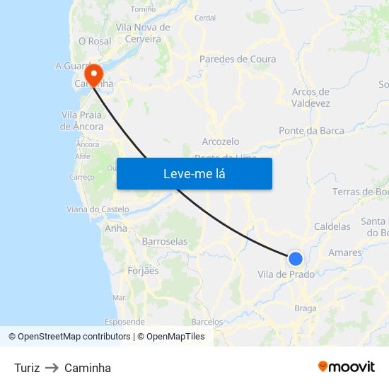 Turiz to Caminha map