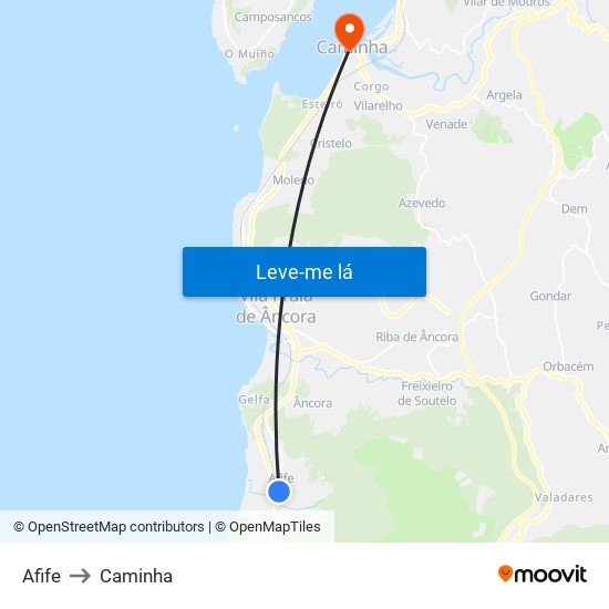 Afife to Caminha map