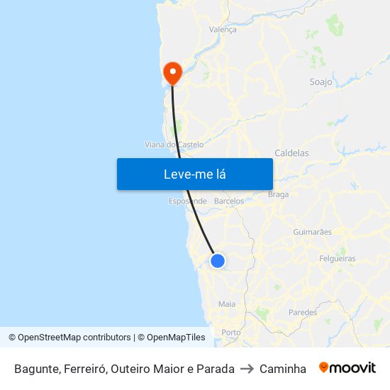 Bagunte, Ferreiró, Outeiro Maior e Parada to Caminha map