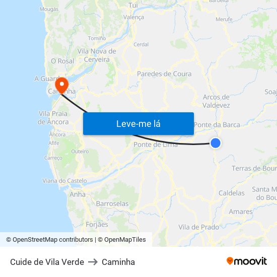 Cuide de Vila Verde to Caminha map