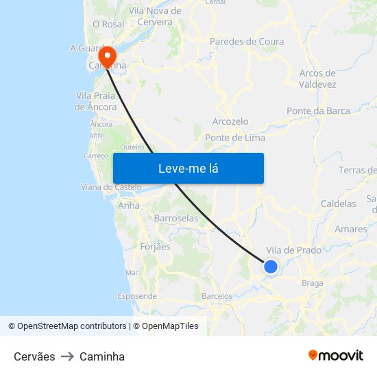 Cervães to Caminha map