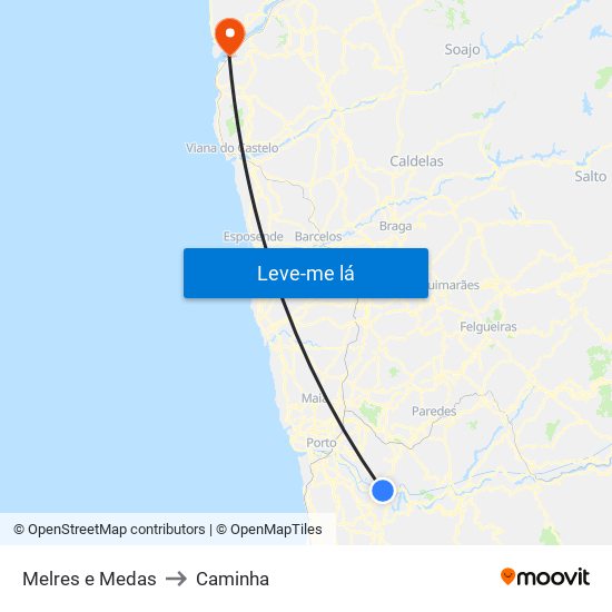 Melres e Medas to Caminha map