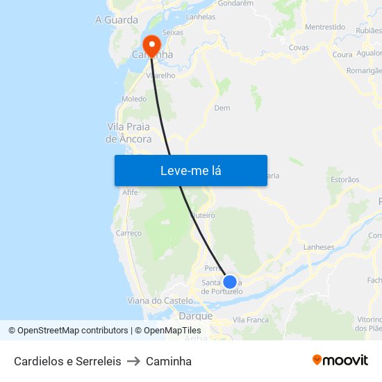 Cardielos e Serreleis to Caminha map