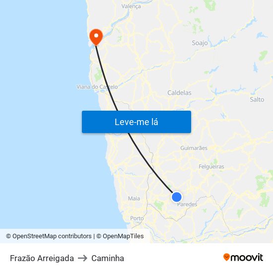 Frazão Arreigada to Caminha map