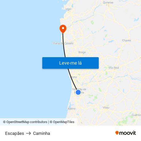 Escapães to Caminha map