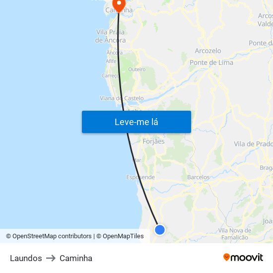 Laundos to Caminha map