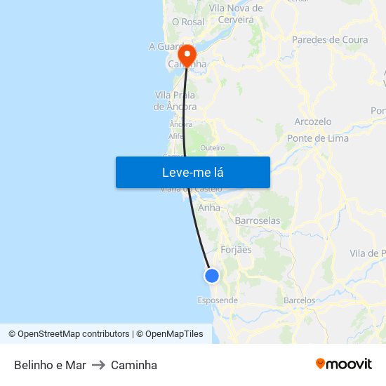 Belinho e Mar to Caminha map