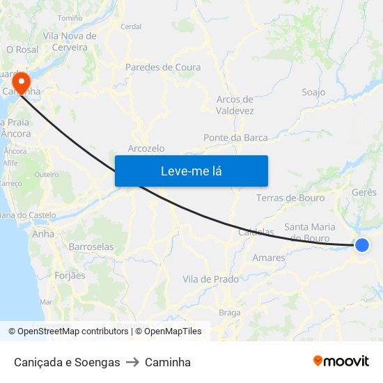 Caniçada e Soengas to Caminha map