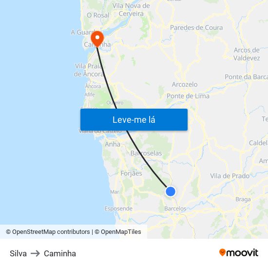 Silva to Caminha map