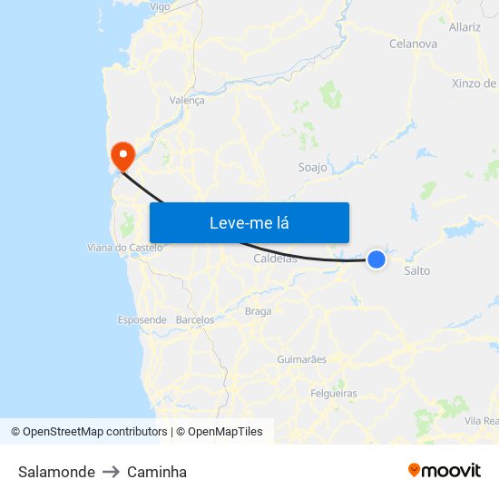 Salamonde to Caminha map