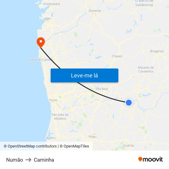 Numão to Caminha map