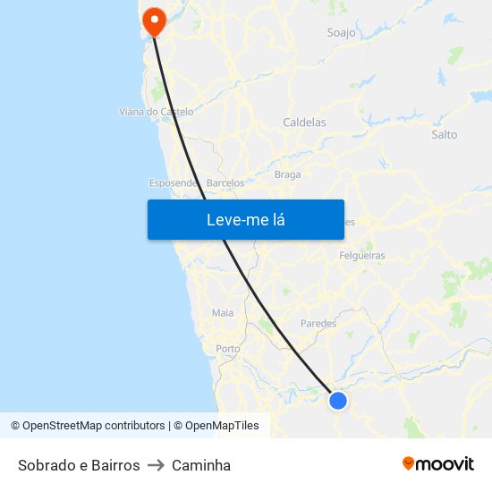 Sobrado e Bairros to Caminha map