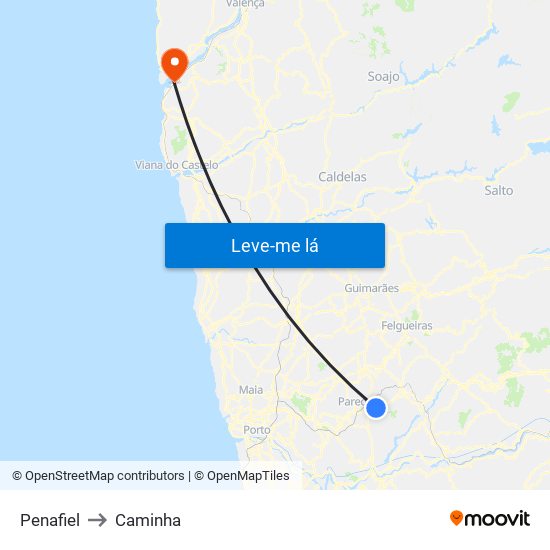 Penafiel to Caminha map