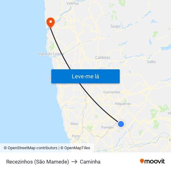 Recezinhos (São Mamede) to Caminha map