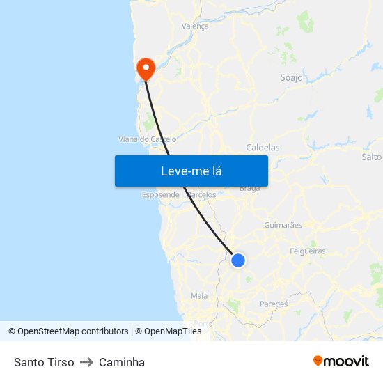 Santo Tirso to Caminha map