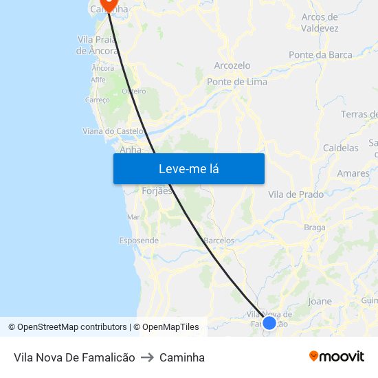 Vila Nova De Famalicão to Caminha map