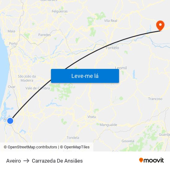 Aveiro to Carrazeda De Ansiães map