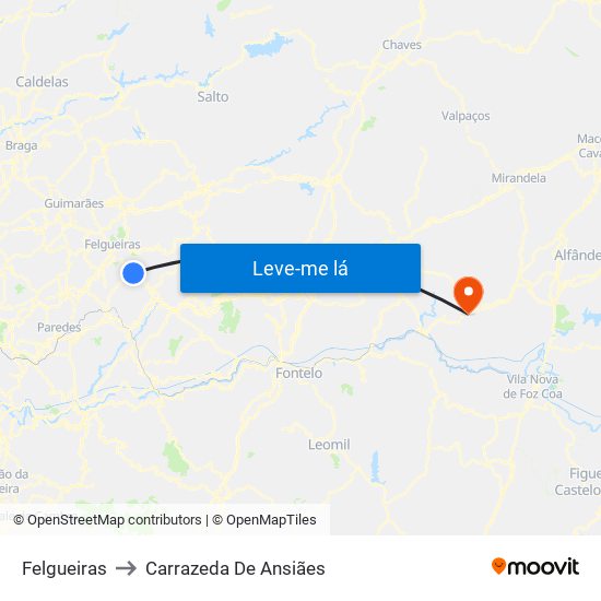 Felgueiras to Carrazeda De Ansiães map