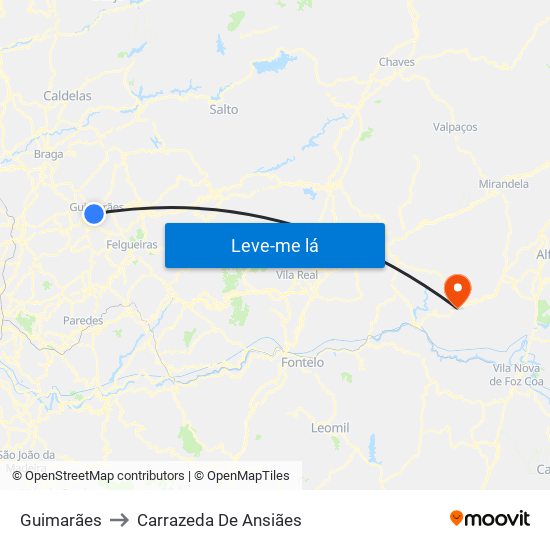 Guimarães to Carrazeda De Ansiães map