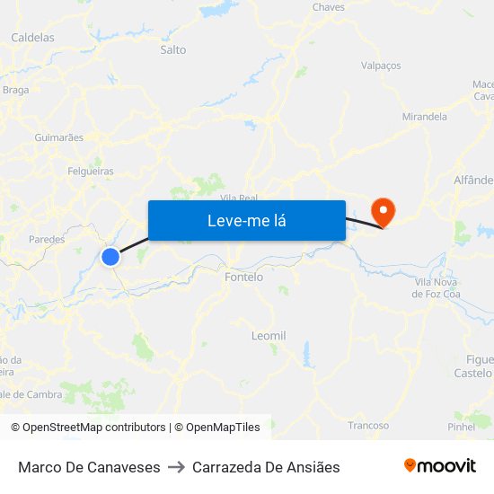 Marco De Canaveses to Carrazeda De Ansiães map