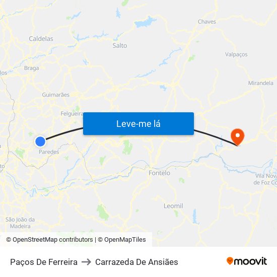 Paços De Ferreira to Carrazeda De Ansiães map