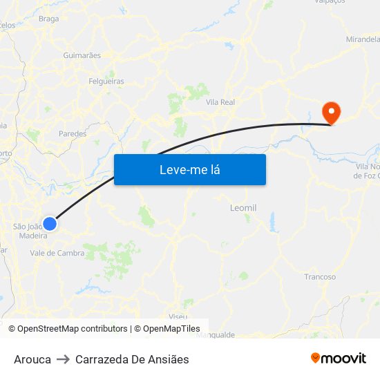 Arouca to Carrazeda De Ansiães map