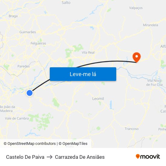 Castelo De Paiva to Carrazeda De Ansiães map