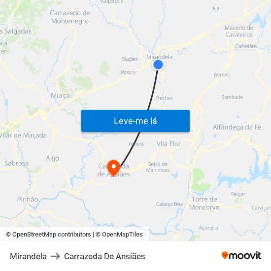 Mirandela to Carrazeda De Ansiães map