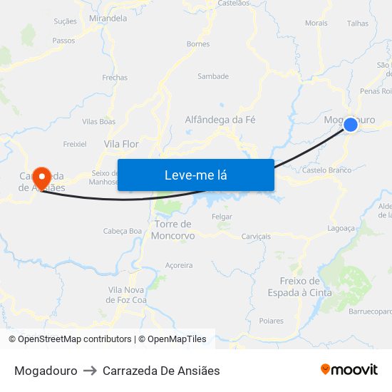 Mogadouro to Carrazeda De Ansiães map