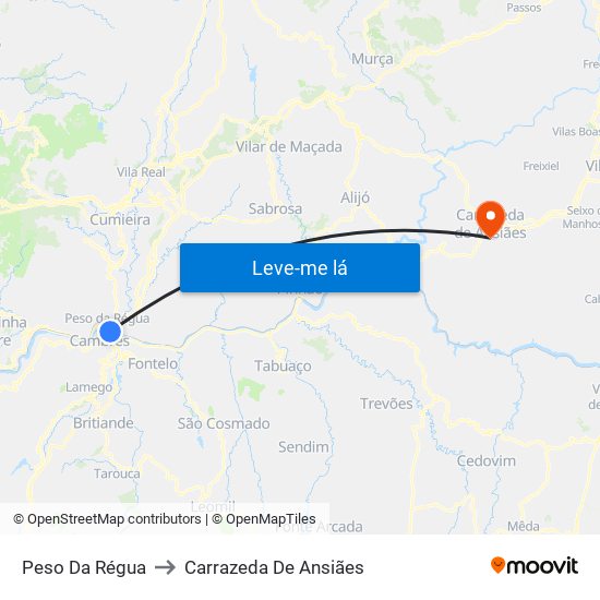 Peso Da Régua to Carrazeda De Ansiães map