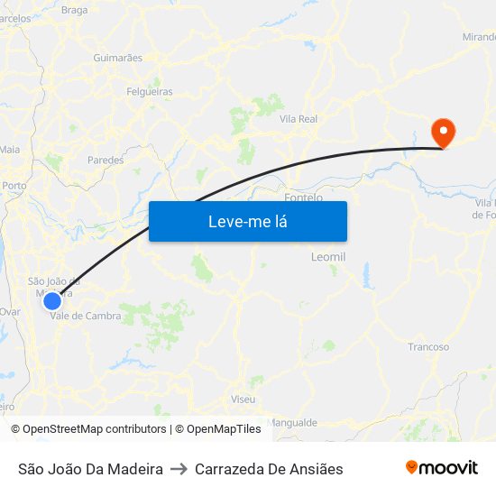 São João Da Madeira to Carrazeda De Ansiães map