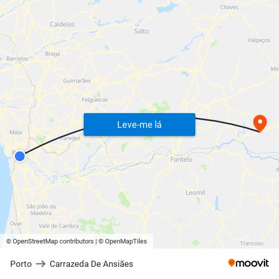 Porto to Carrazeda De Ansiães map