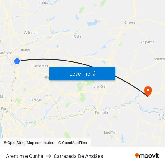 Arentim e Cunha to Carrazeda De Ansiães map