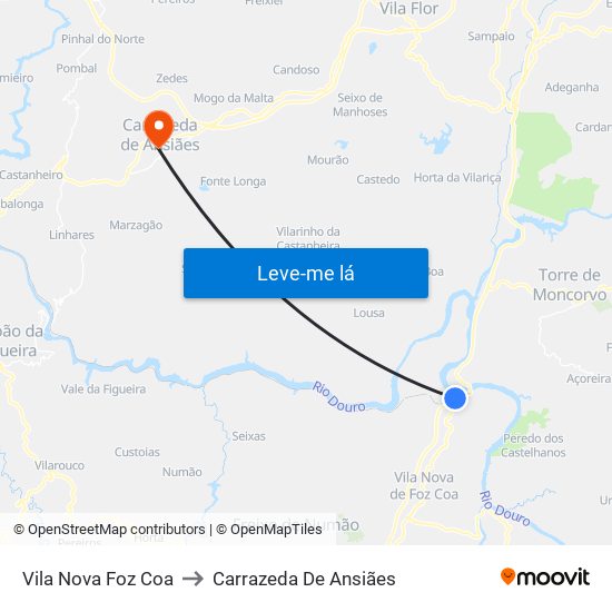 Vila Nova Foz Coa to Carrazeda De Ansiães map