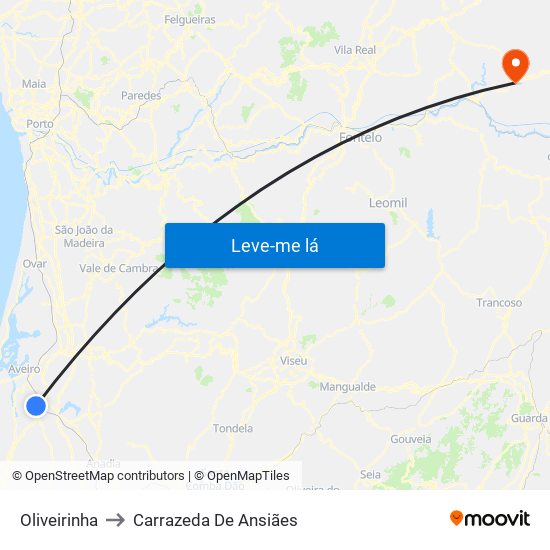 Oliveirinha to Carrazeda De Ansiães map