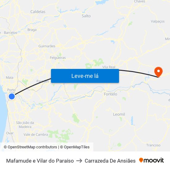 Mafamude e Vilar do Paraíso to Carrazeda De Ansiães map