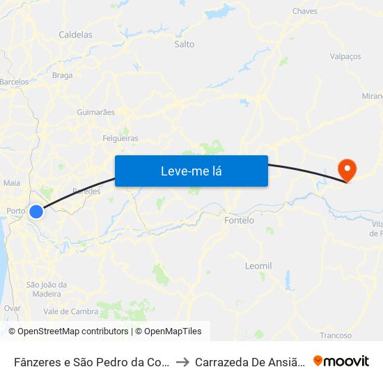 Fânzeres e São Pedro da Cova to Carrazeda De Ansiães map