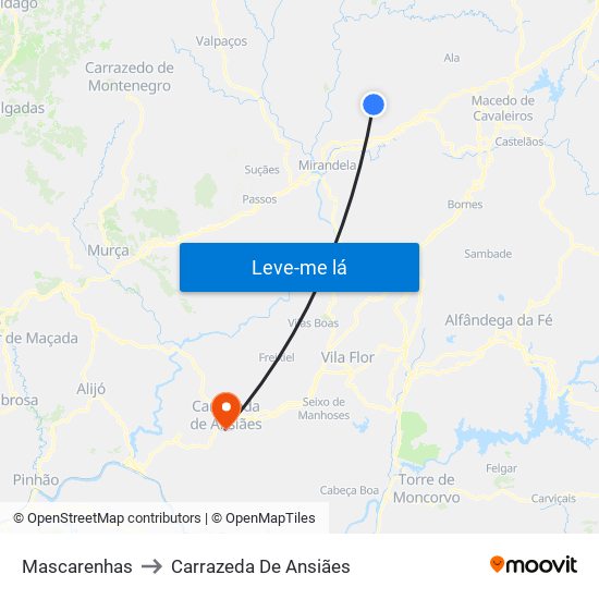 Mascarenhas to Carrazeda De Ansiães map