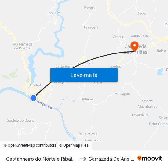 Castanheiro do Norte e Ribalonga to Carrazeda De Ansiães map