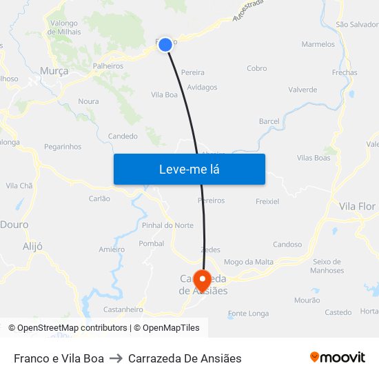 Franco e Vila Boa to Carrazeda De Ansiães map