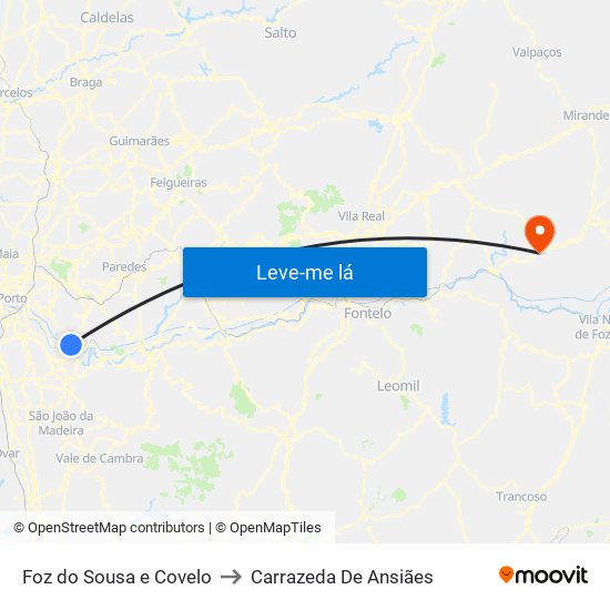 Foz do Sousa e Covelo to Carrazeda De Ansiães map