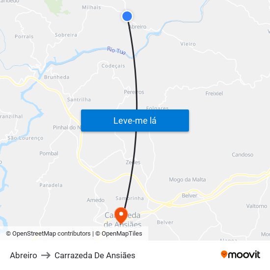 Abreiro to Carrazeda De Ansiães map
